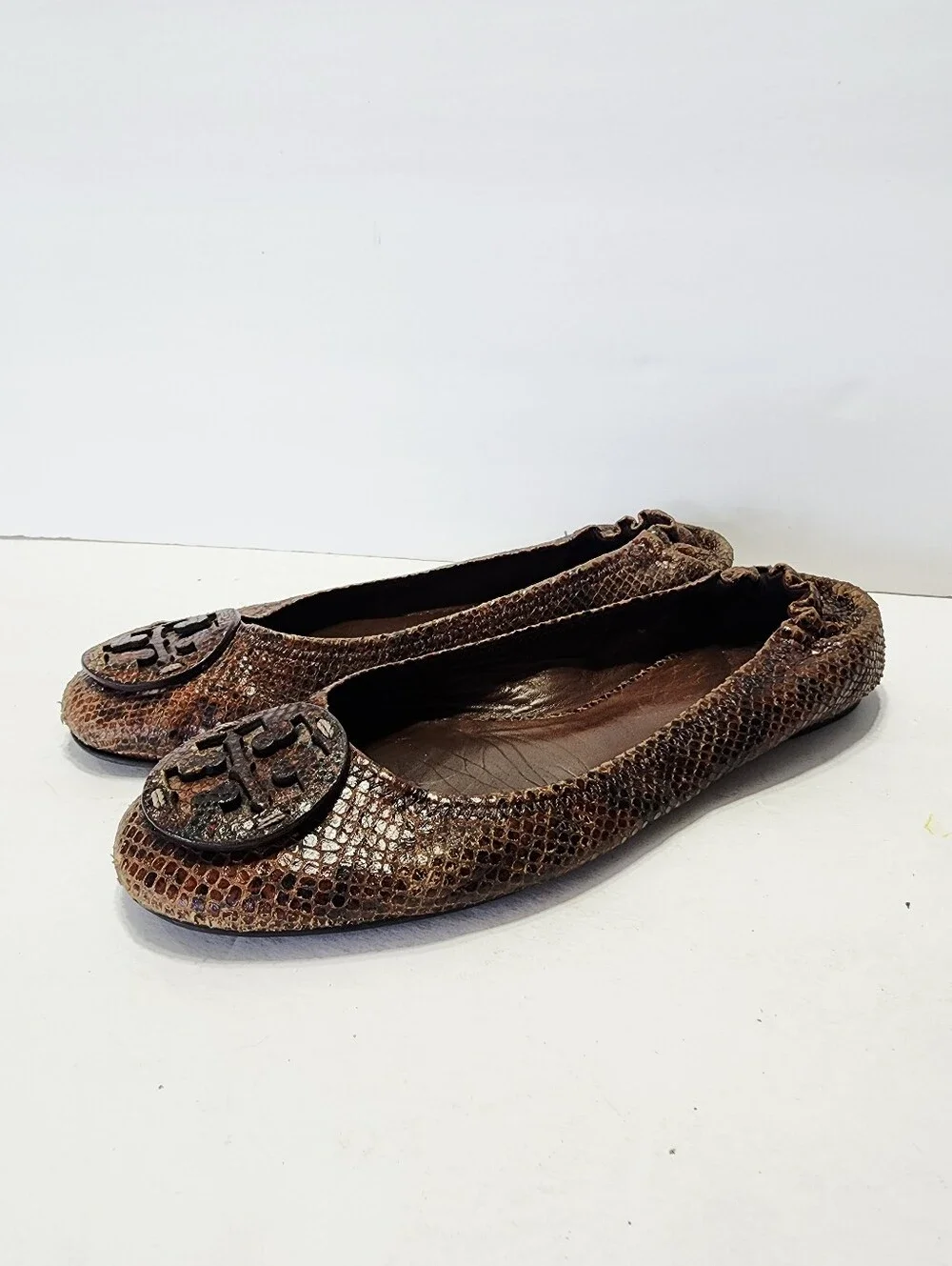 Tory Burch Brown Snake-Print Reva Ballet Flats Size 8